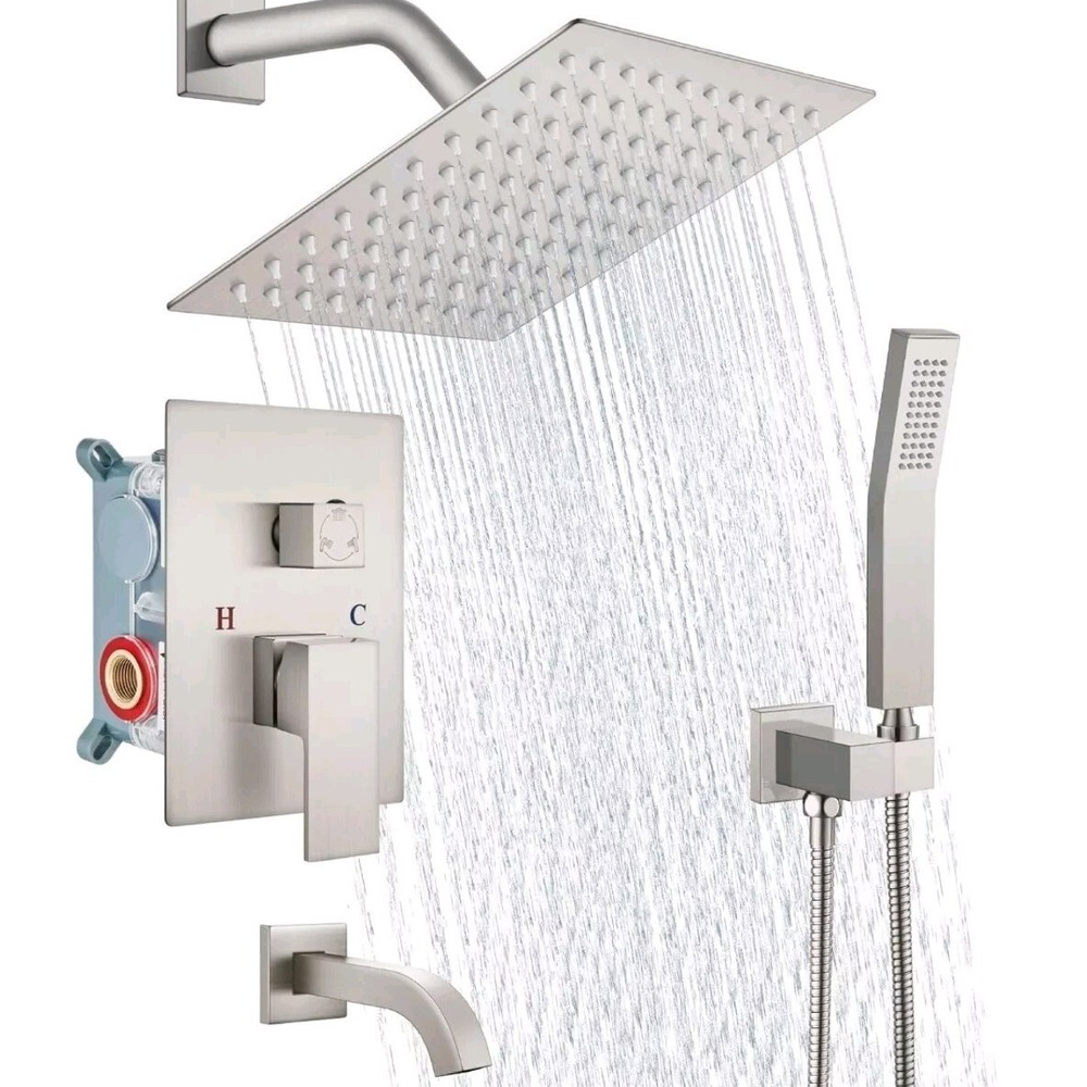 Shower System 8 in. Square‎ Rainfall 1-Spray in Brushed Nickel